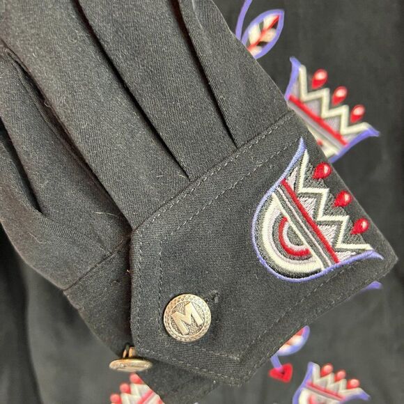 BOB MACKIE WEARABLE ART black embroidered full zip blouse top shirt size S - Picture 7 of 9